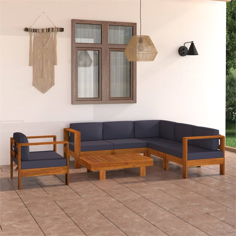 vidaXL 7 Piece Solid Acacia Wood Lounge Set in Gray