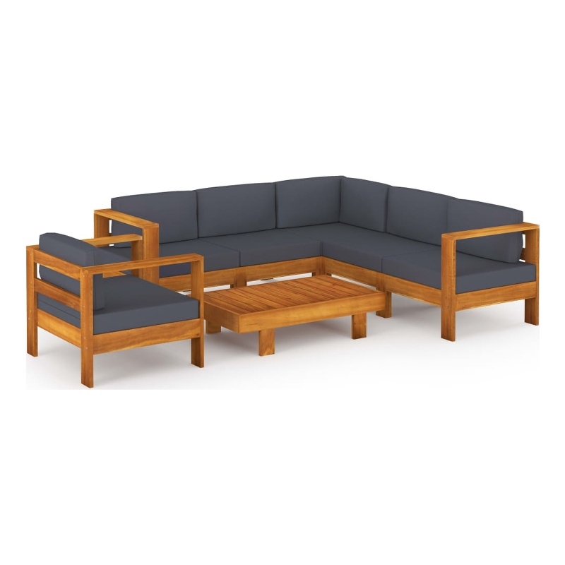 vidaXL 7 Piece Solid Acacia Wood Lounge Set in Gray