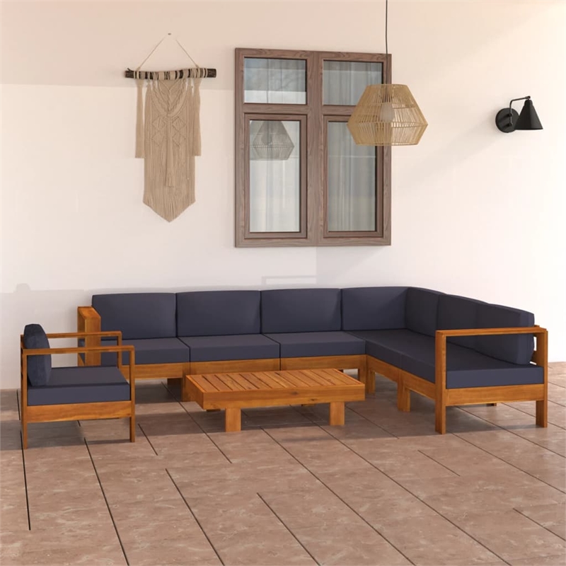 vidaXL 8 Piece Solid Acacia Wood Large Lounge Set in Gray