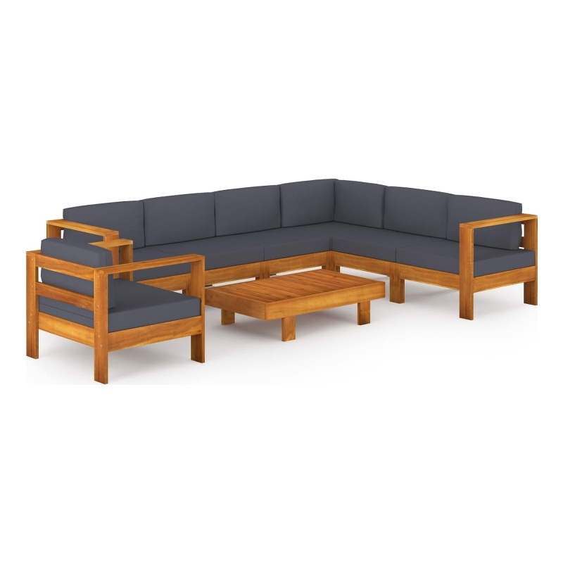 vidaXL 8 Piece Solid Acacia Wood Large Lounge Set in Gray