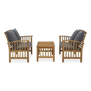 vidaXL 3 Piece Solid Acacia Wood Medium Garden Lounge Set in Gray