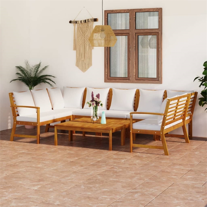 vidaXL 9 Piece Solid Acacia Wood Large Furniture Set in Cream
