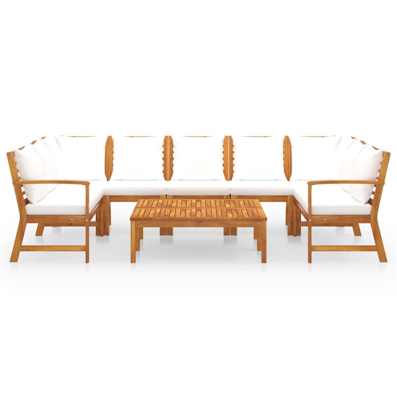 vidaXL 9 Piece Solid Acacia Wood Large Furniture Set in Cream