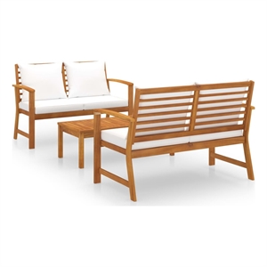 vidaXL 3 Piece Solid Acacia Wood Garden Lounge Set in Cream/Natural