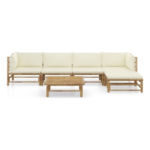 vidaXL 6 Piece Bamboo Garden Lounge Set in White/Cream/Natural