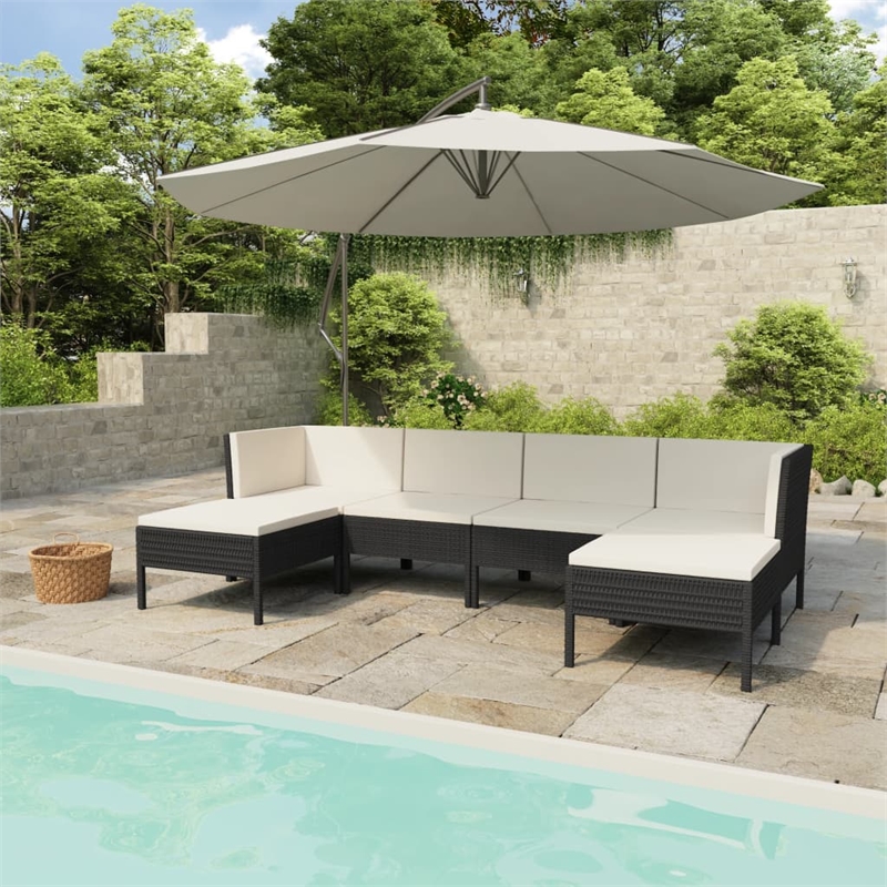 vidaXL 6 Piece Poly Rattan Garden Furniture Set in Black/White/Cream
