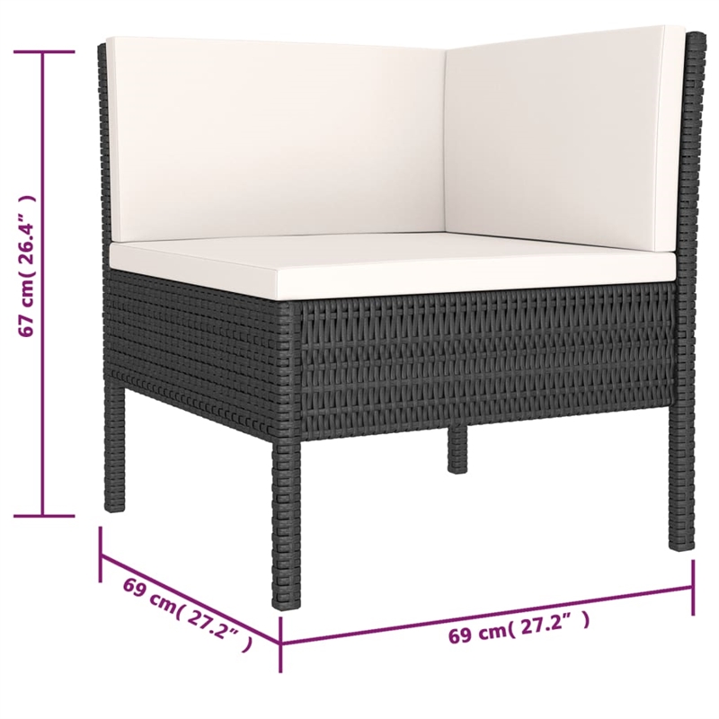 vidaXL 6 Piece Poly Rattan Garden Furniture Set in Black/White/Cream