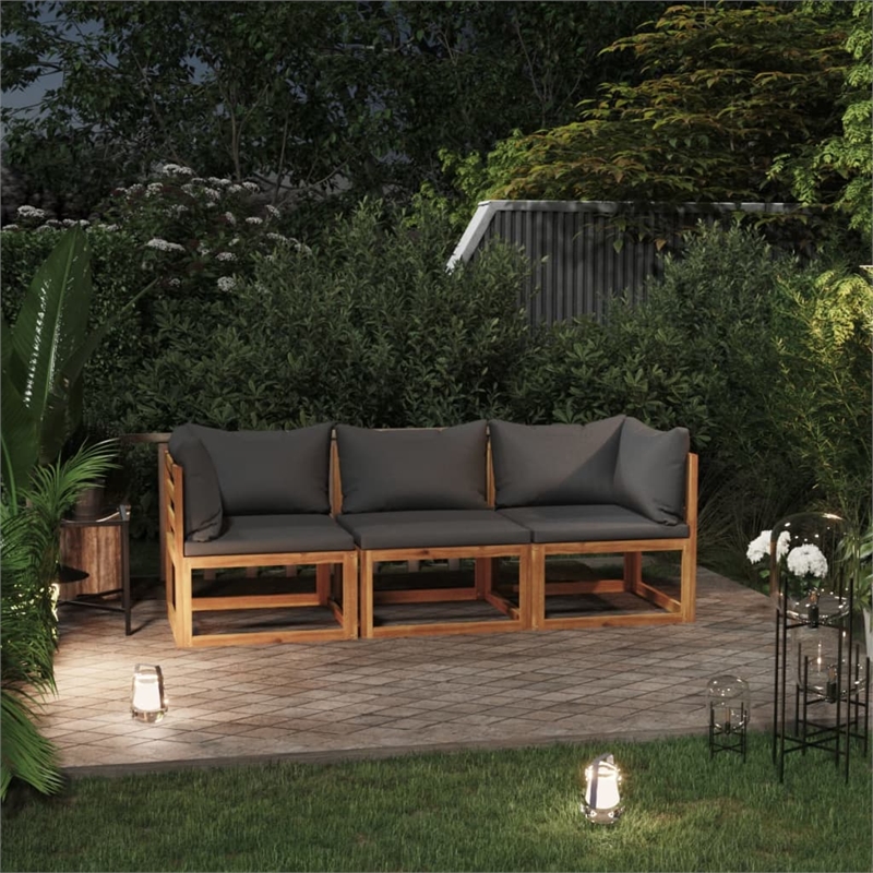 vidaXL Solid Acacia Wood Sofa in Gray/Natural