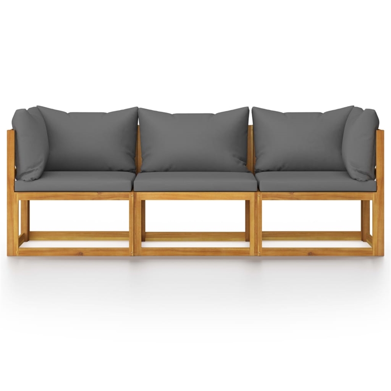 vidaXL Solid Acacia Wood Sofa in Gray/Natural