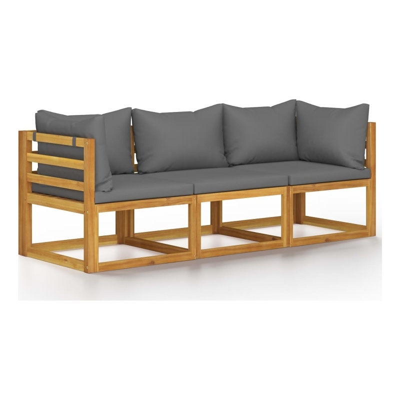 vidaXL Solid Acacia Wood Sofa in Gray/Natural