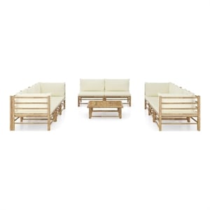 vidaXL 9 Piece Bamboo Medium Garden Lounge Set in White/Cream