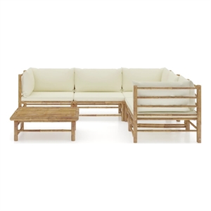 vidaXL 6 Piece Bamboo Small Garden Lounge Set in White/Cream