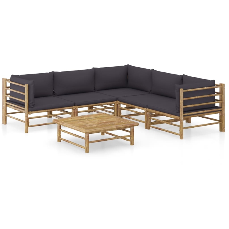 vidaXL 6 Piece Bamboo Large Garden Lounge Set in Gray