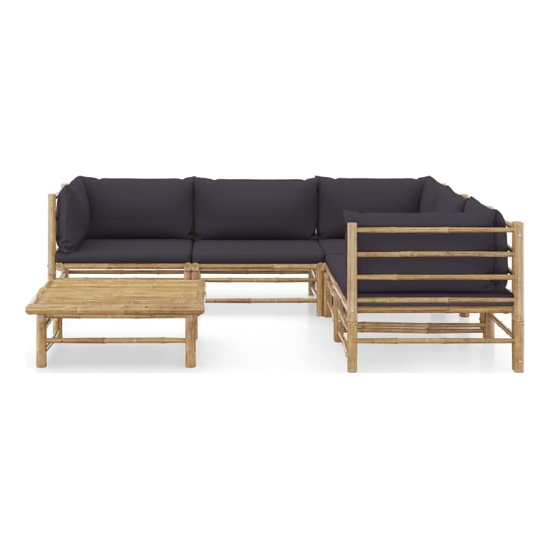 vidaXL 6 Piece Bamboo Large Garden Lounge Set in Gray