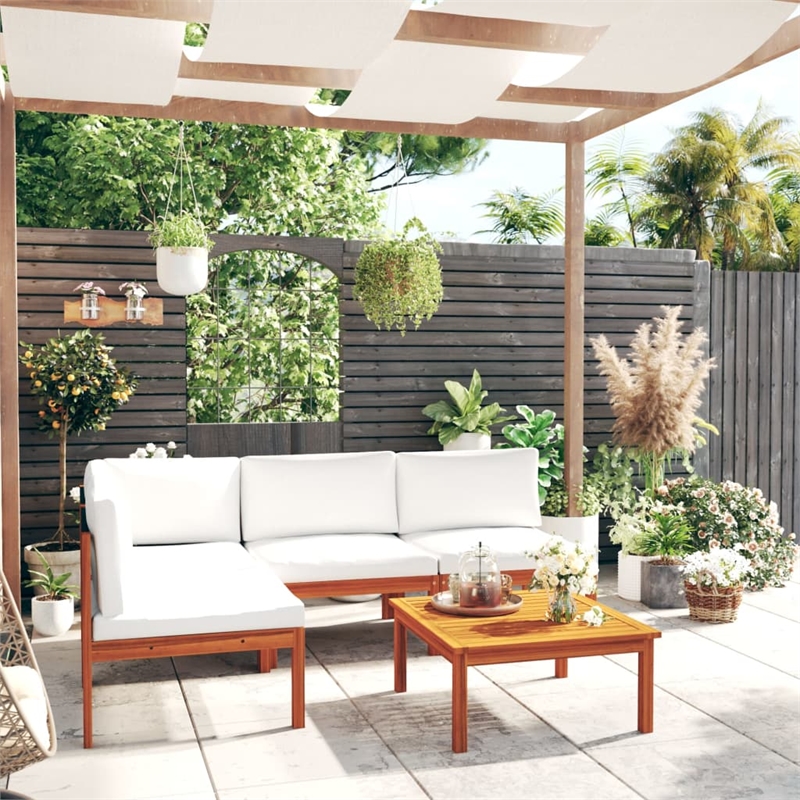 vidaXL Solid Acacia Wood Large Garden Lounge Set in Cream