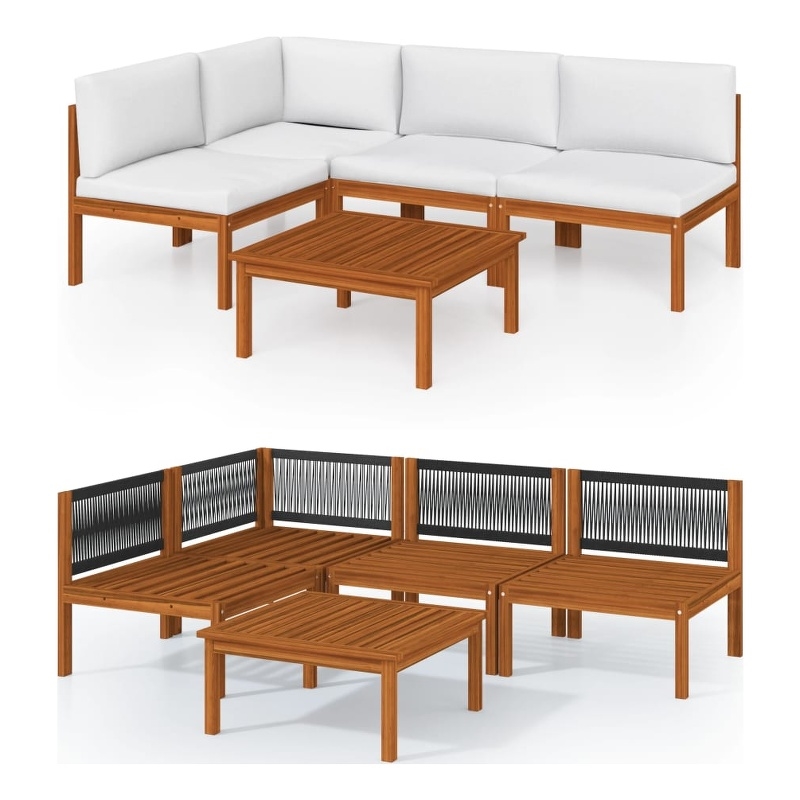 vidaXL Solid Acacia Wood Large Garden Lounge Set in Cream