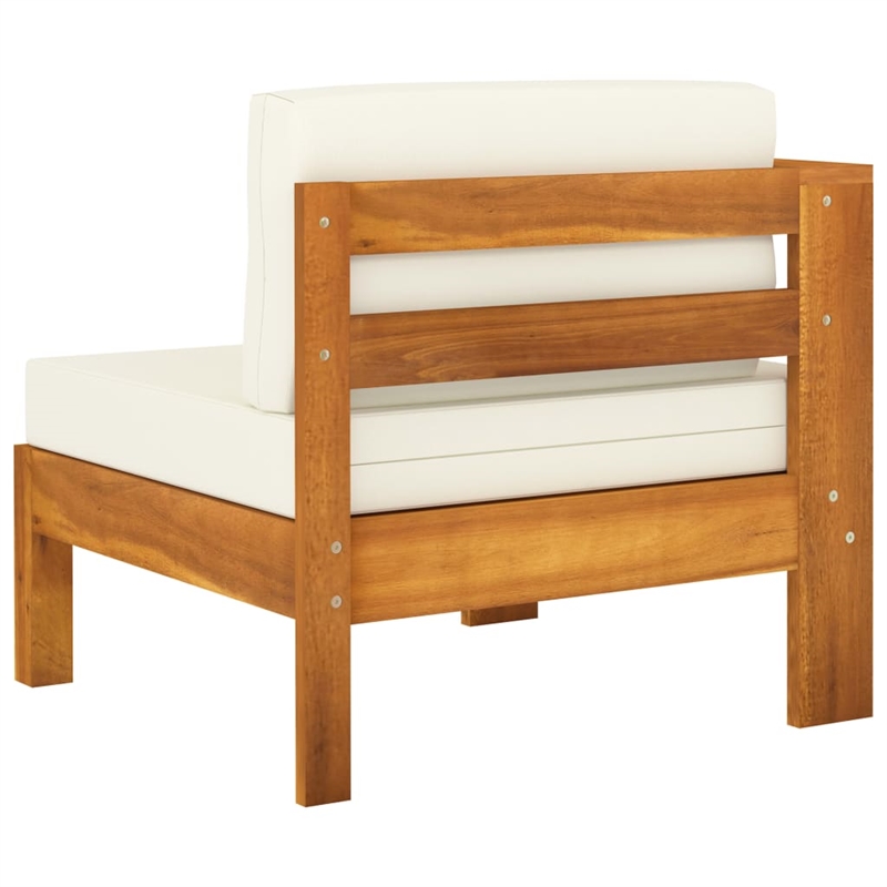 vidaXL Solid Acacia Wood Sofa in White/Cream