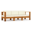 vidaXL Solid Acacia Wood Sofa in White/Cream