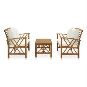 vidaXL Solid Acacia Wood Large Garden Lounge Set in White/Cream/Natural