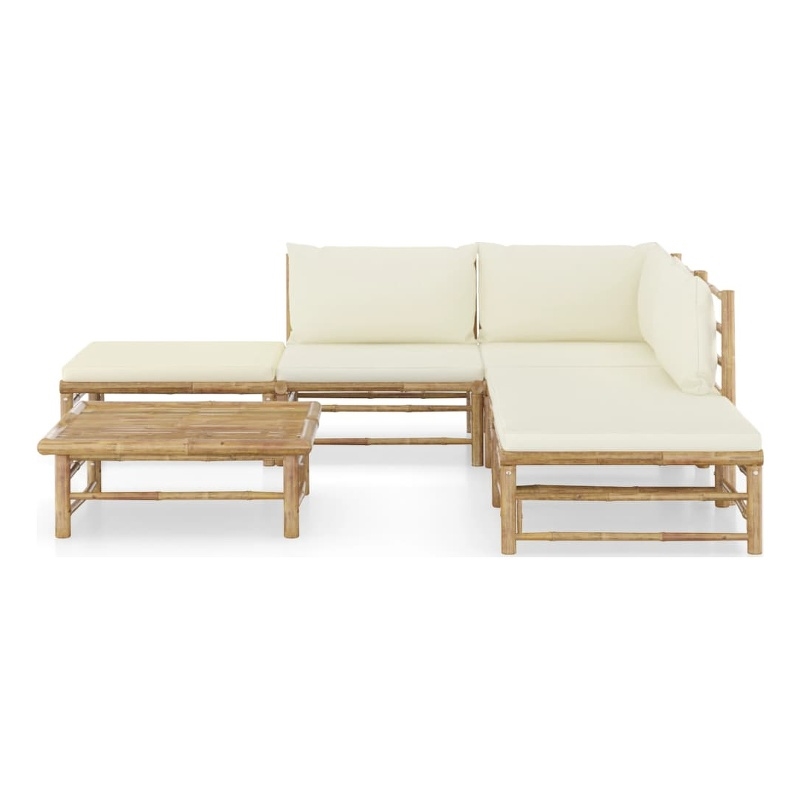 vidaXL Bamboo Garden Lounge Set in White/Cream