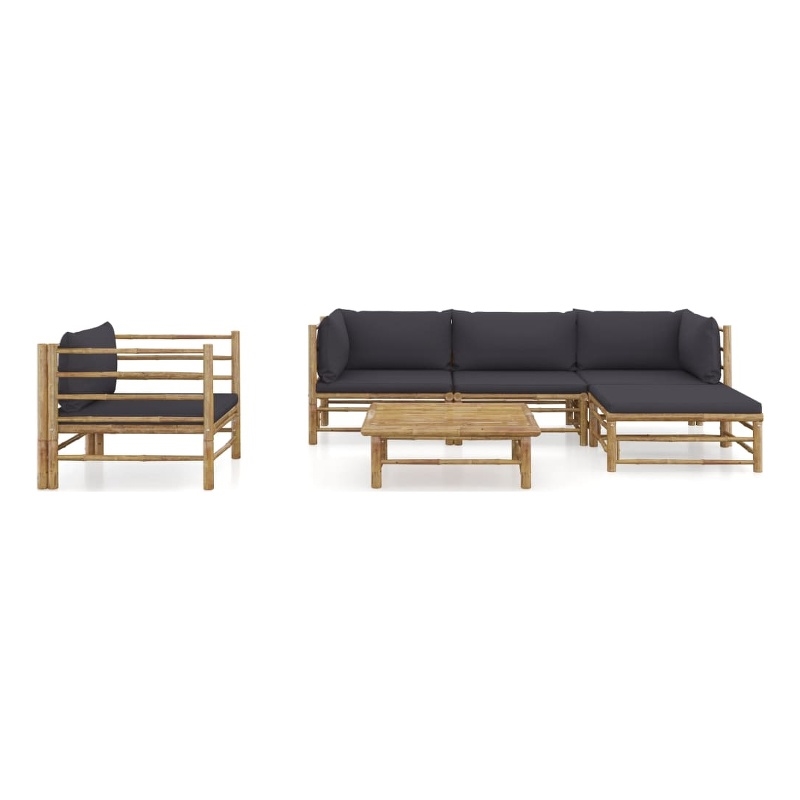 vidaXL 6 Piece Bamboo Garden Lounge Set in Gray