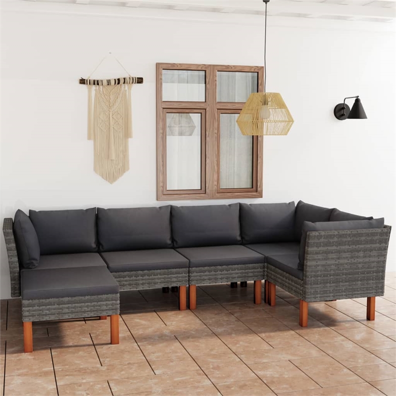 vidaXL 6 Piece Poly Rattan Garden Lounge Set in Gray