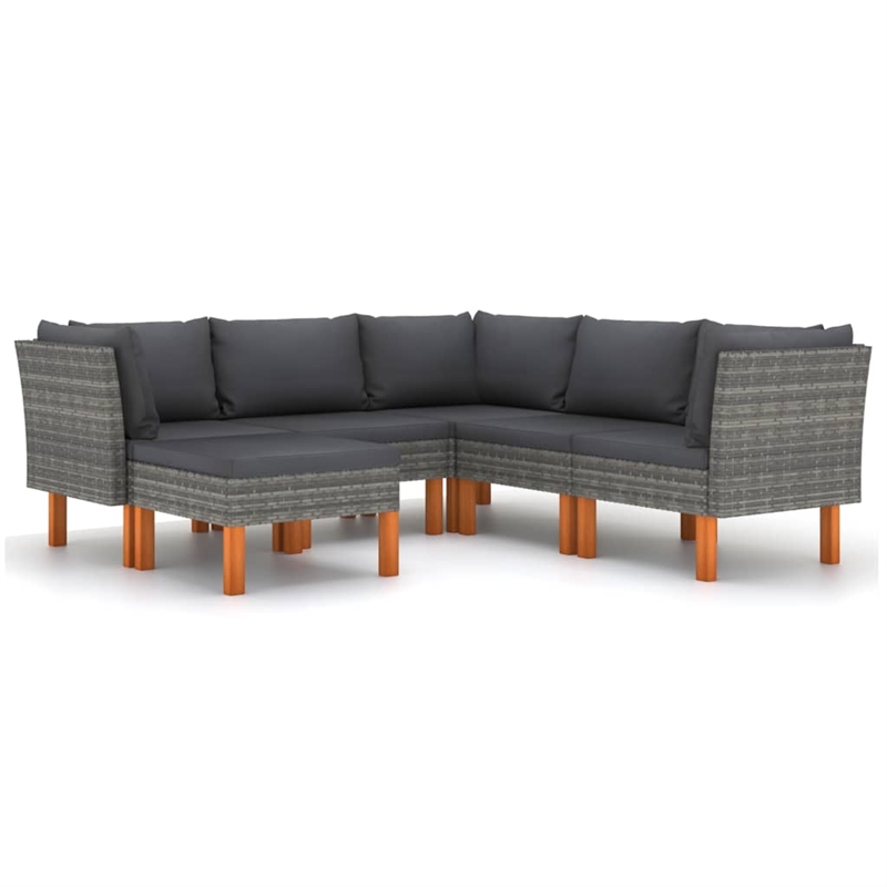 vidaXL 6 Piece Poly Rattan Garden Lounge Set in Gray