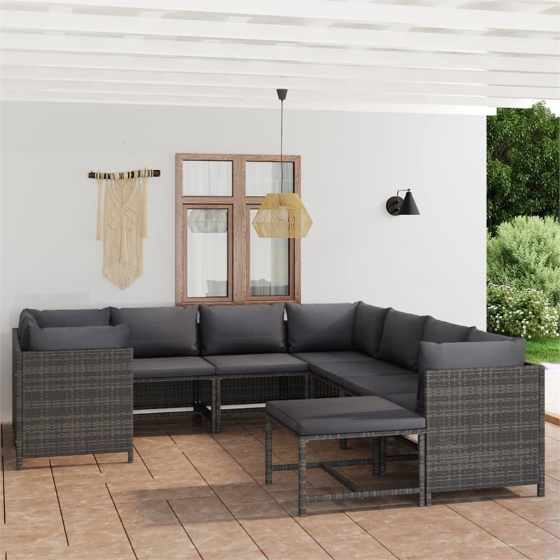 vidaXL 9 Piece Poly Rattan Standard Garden Lounge Set in Gray
