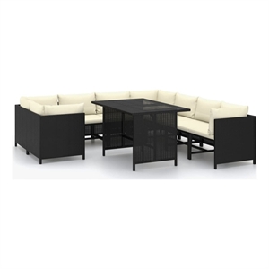 vidaXL 9 Piece Steel Garden Lounge Set in Black/White/Cream