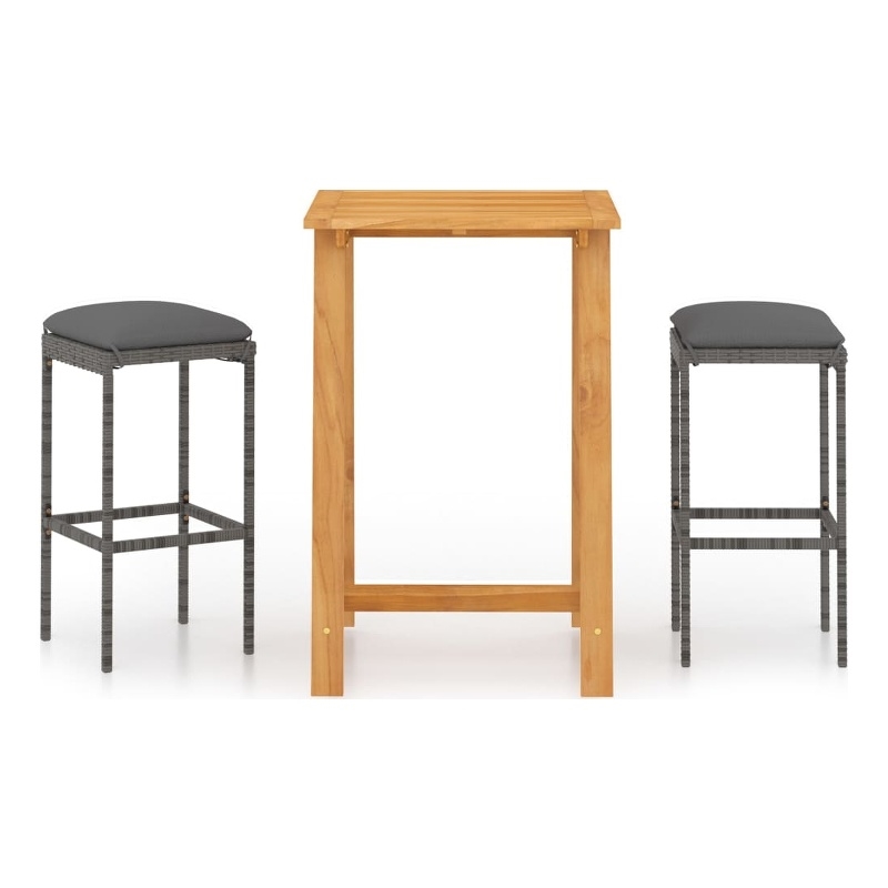 vidaXL 3 Piece Solid Acacia Wood Medium Bar Set in Gray
