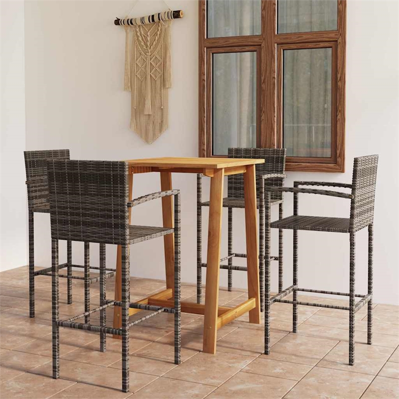 vidaXL 5 Piece Solid Acacia Wood Small Bar Set in Gray