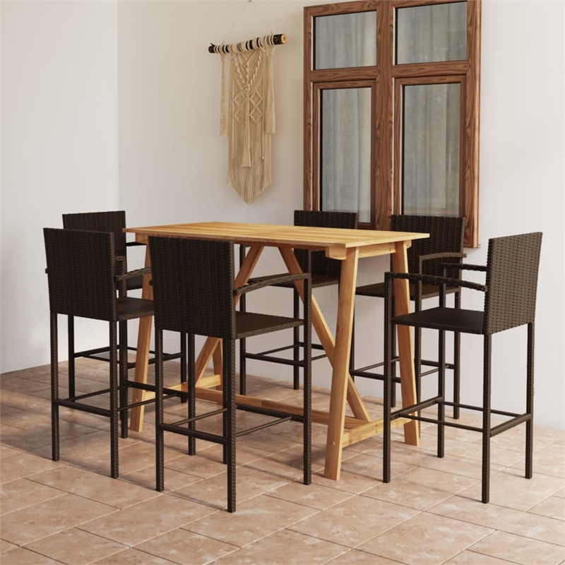 vidaXL 7 Piece Solid Acacia Wood Bar Set in Brown