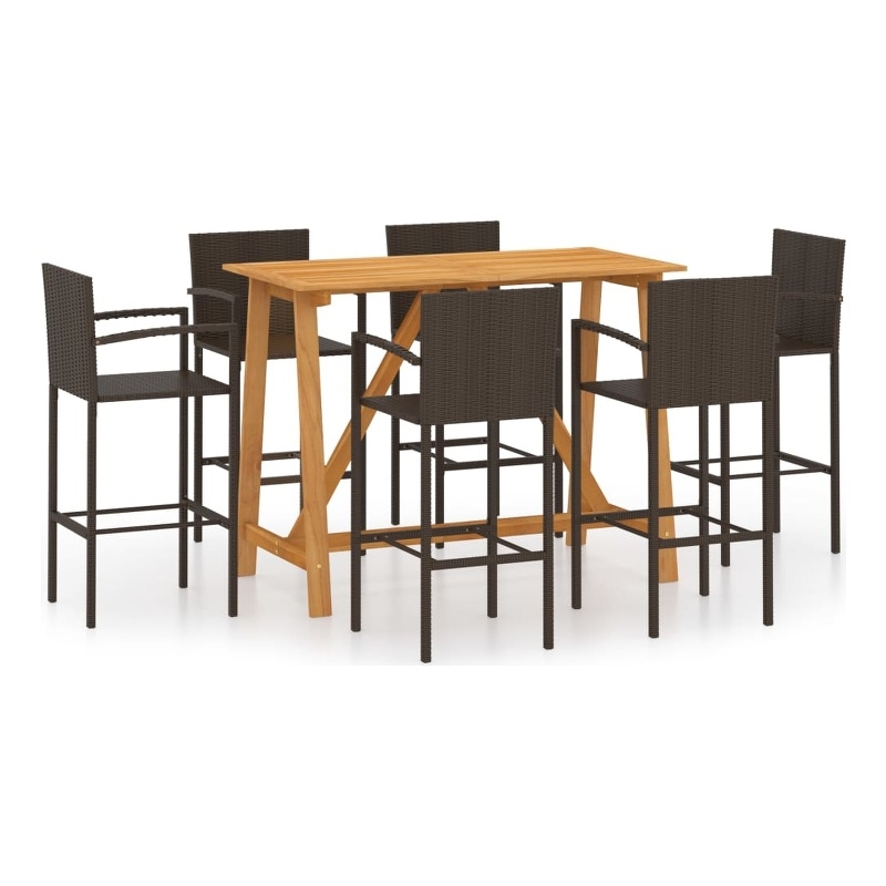 vidaXL 7 Piece Solid Acacia Wood Bar Set in Brown