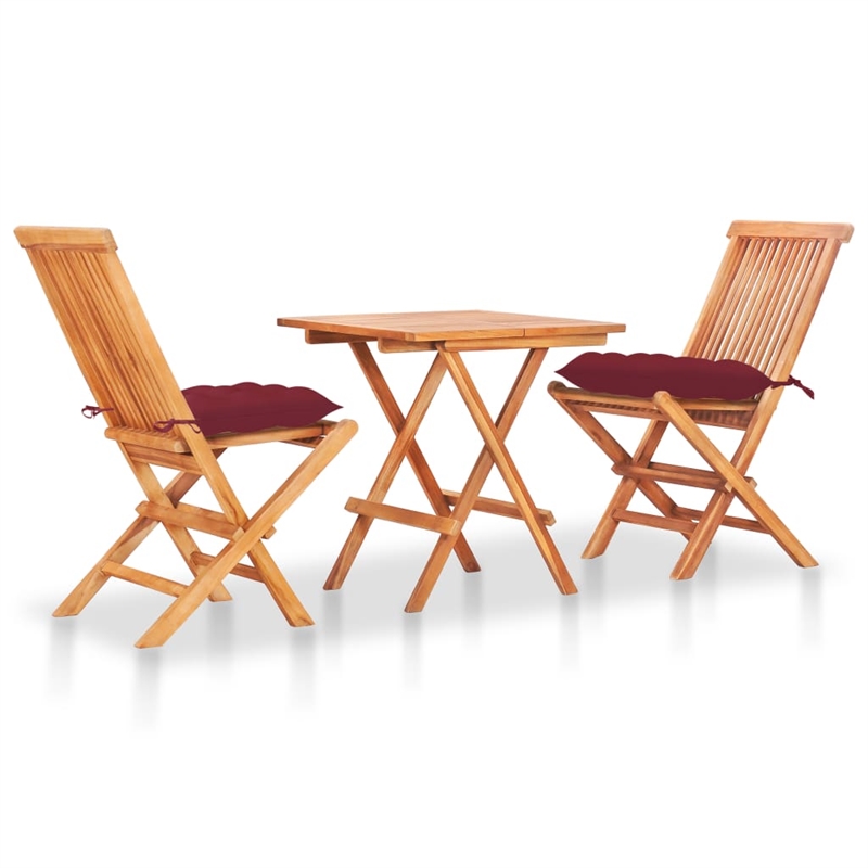 vidaXL 3 Piece Wood Small Bistro Set in Red/Natural