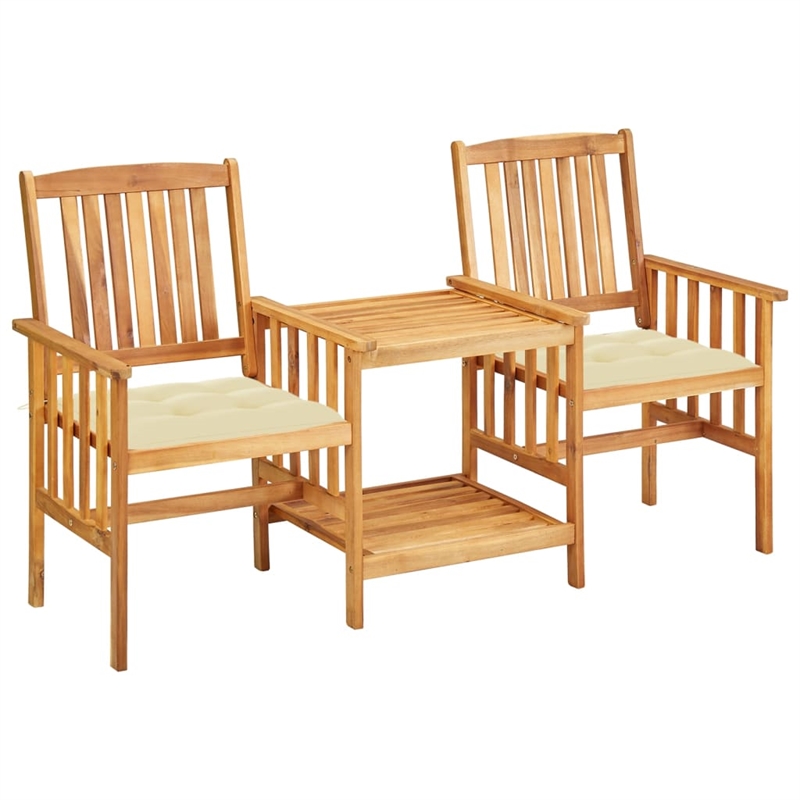 vidaXL Solid Acacia Wood Bistro Set in Cream/Natural