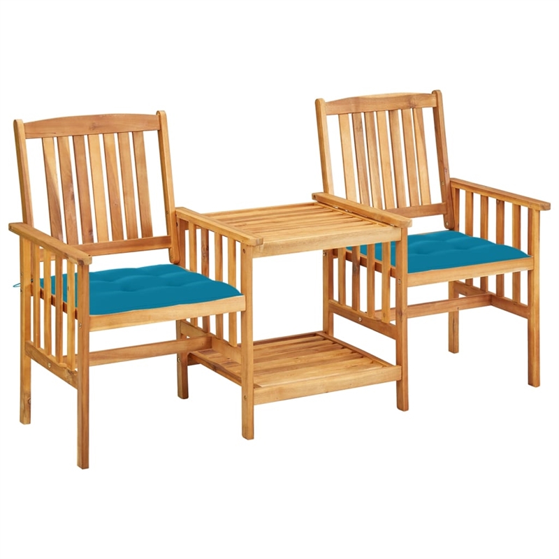 vidaXL Solid Acacia Wood Bistro Set in Blue/Natural