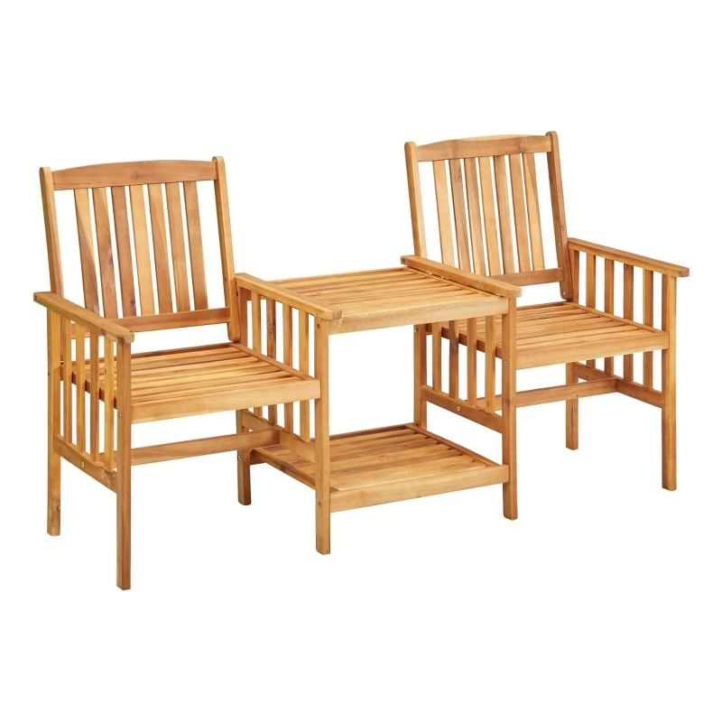 vidaXL Solid Acacia Wood Bistro Set in Blue/Natural