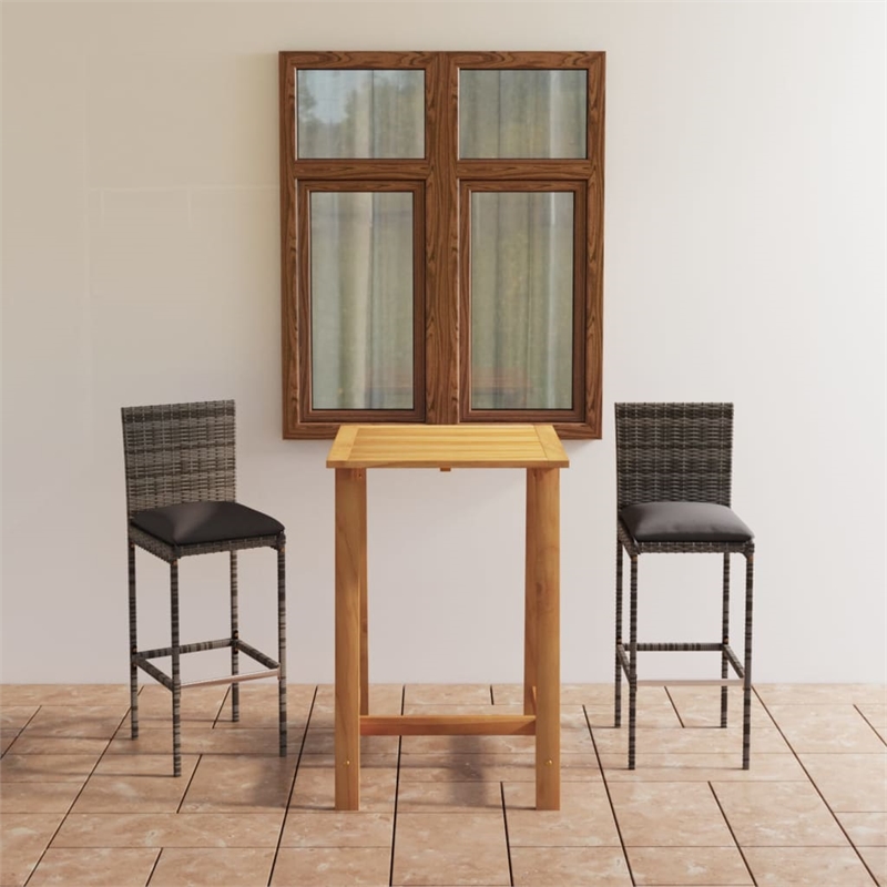 vidaXL 3 Piece Solid Acacia Wood Bar Set in Gray/Anthracite