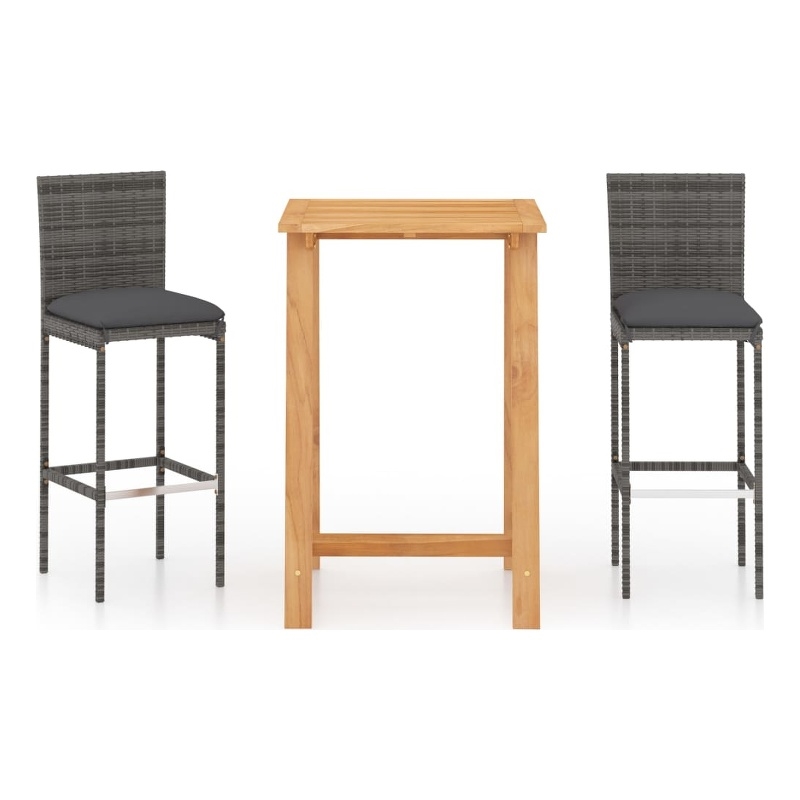 vidaXL 3 Piece Solid Acacia Wood Bar Set in Gray/Anthracite
