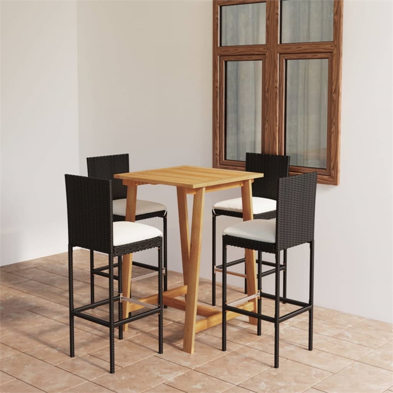 vidaXL 5 Piece Solid Acacia Wood Bar Set in Black/Cream