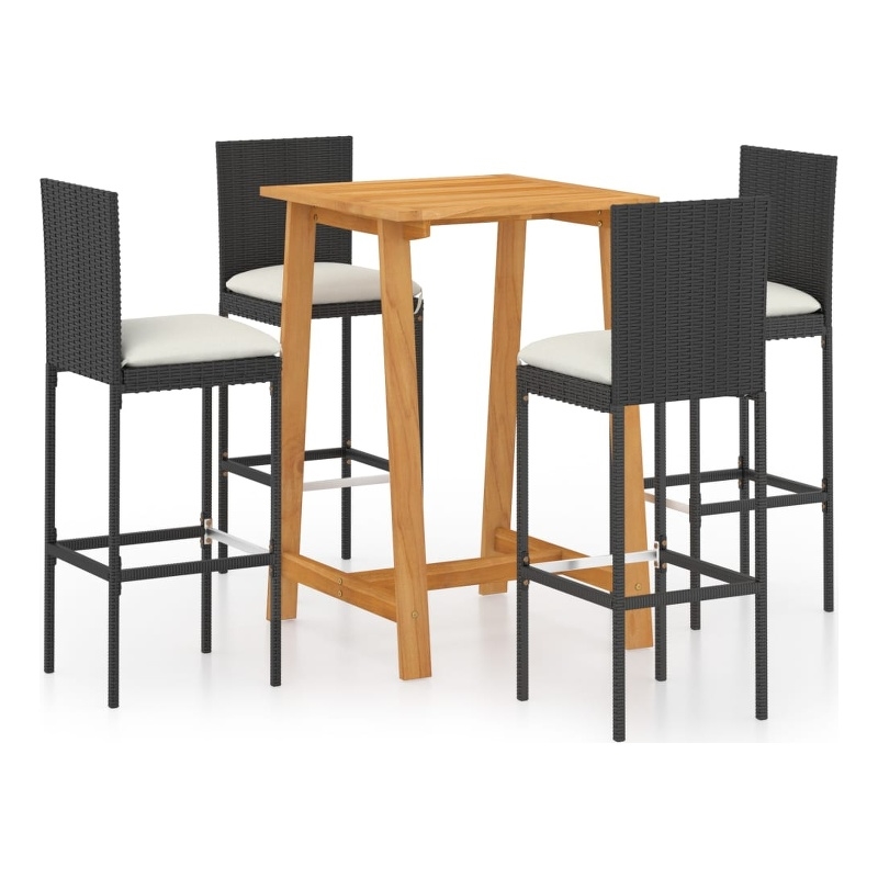 vidaXL 5 Piece Solid Acacia Wood Bar Set in Black/Cream