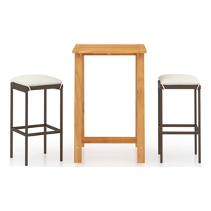 vidaXL 3 Piece Solid Acacia Wood Medium Bar Set in Brown/Cream