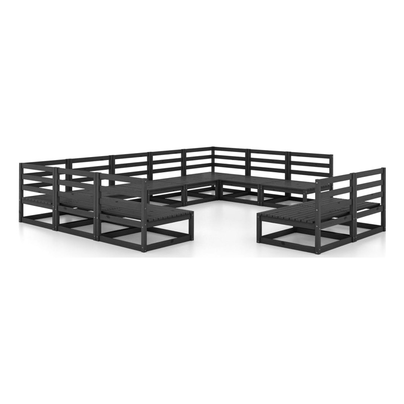 vidaXL Wood Large Garden Lounge Set in Black
