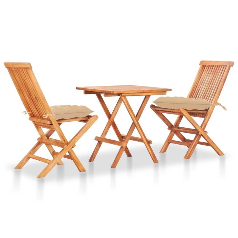 vidaXL 3 Piece Wood Bistro Set in Beige