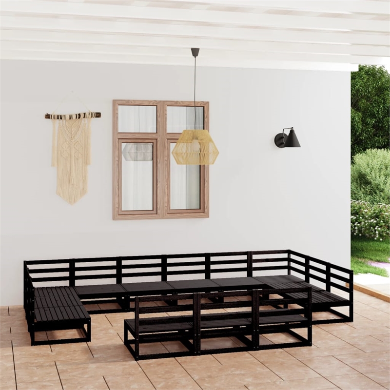 vidaXL Wood Small Garden Lounge Set in Black