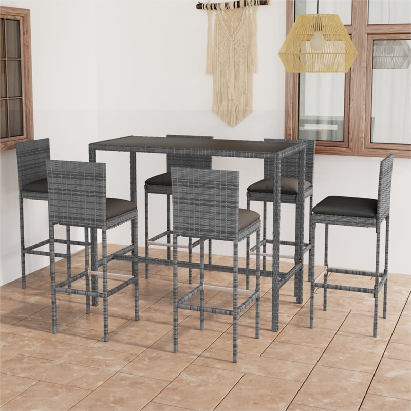 vidaXL 7 Piece Poly Rattan Bar Set in Gray/Anthracite