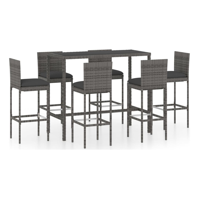 vidaXL 7 Piece Poly Rattan Bar Set in Gray/Anthracite