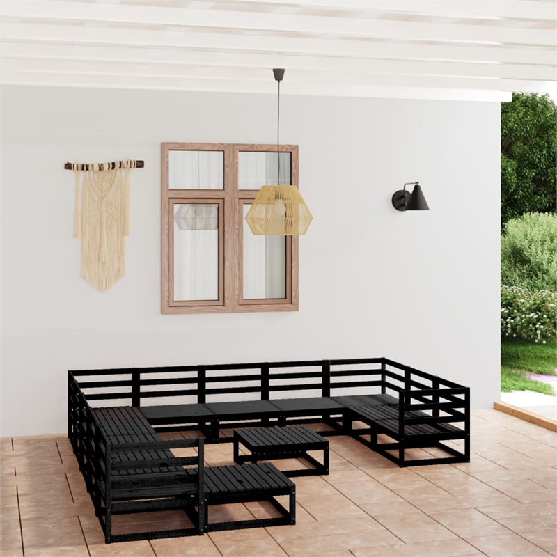 vidaXL Wood Medium Garden Lounge Set in Black
