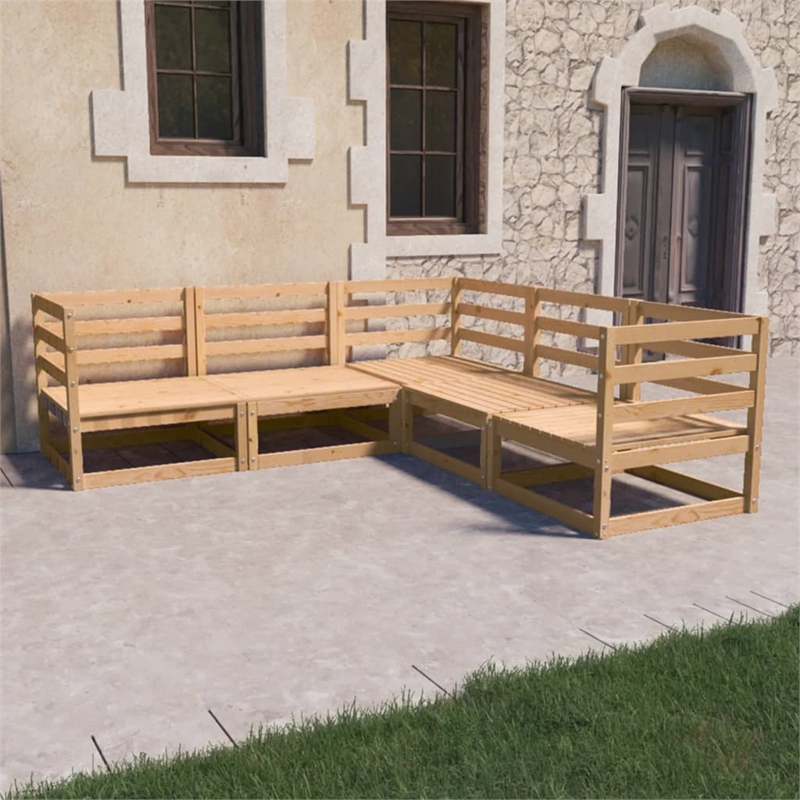 vidaXL 5 Piece Wood Garden Lounge Set in Natural