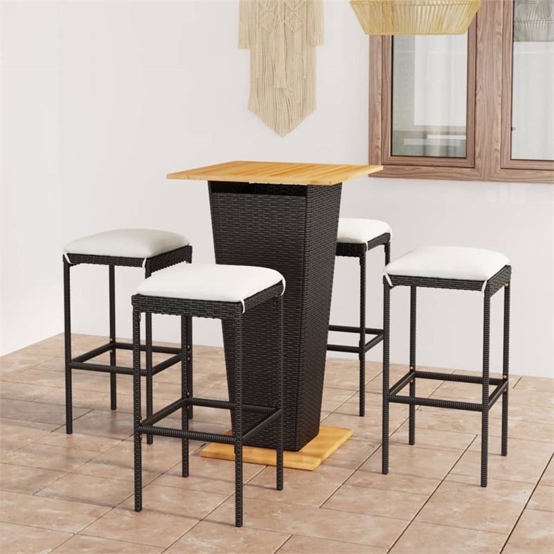 vidaXL 5 Piece Solid Acacia Wood Bar Set in Black/White/Cream